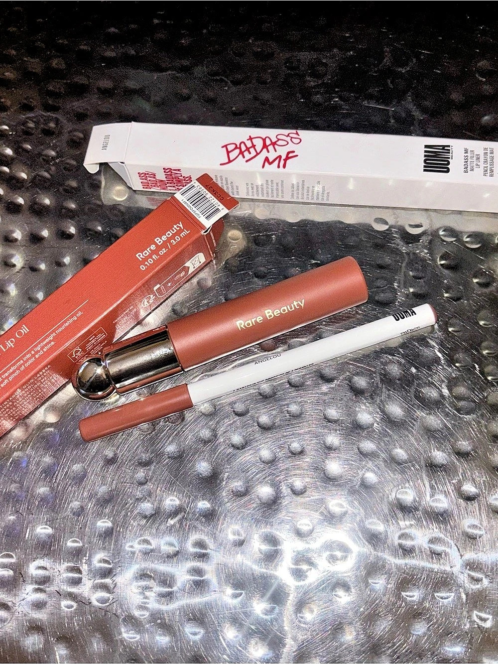 Rare Beauty Soft Pinch Tinted Lip Oil & Uoma Badass MF Lip Liner Bundle